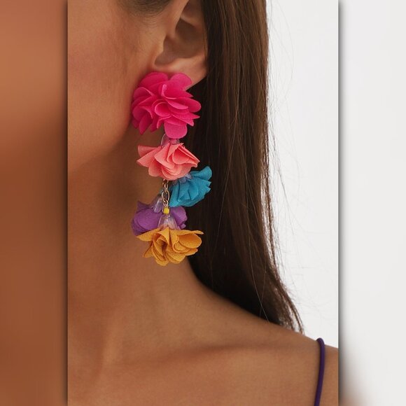 Anthropologie Jewelry - Multi-Layered Colorful Petal Dangle Earrings